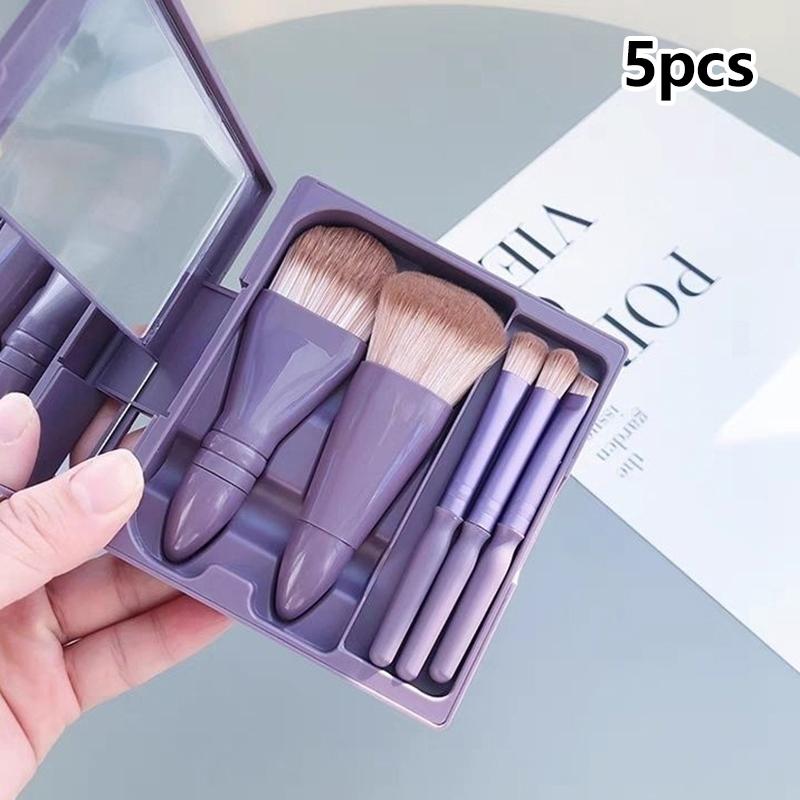 

5Pcs Portable Makeup Brush Set With Mirror - Foldable Travel Kit ,Mini Makeup Brush Set Travel Makeup Brush Set as the picture