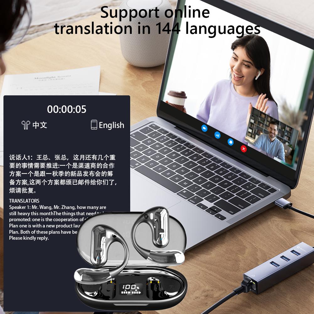 144 Languages AI Translator Earbuds Bluetooth-Compatible 5.3 Wireless Earphone Waterproof Translation Device for Running/Workout