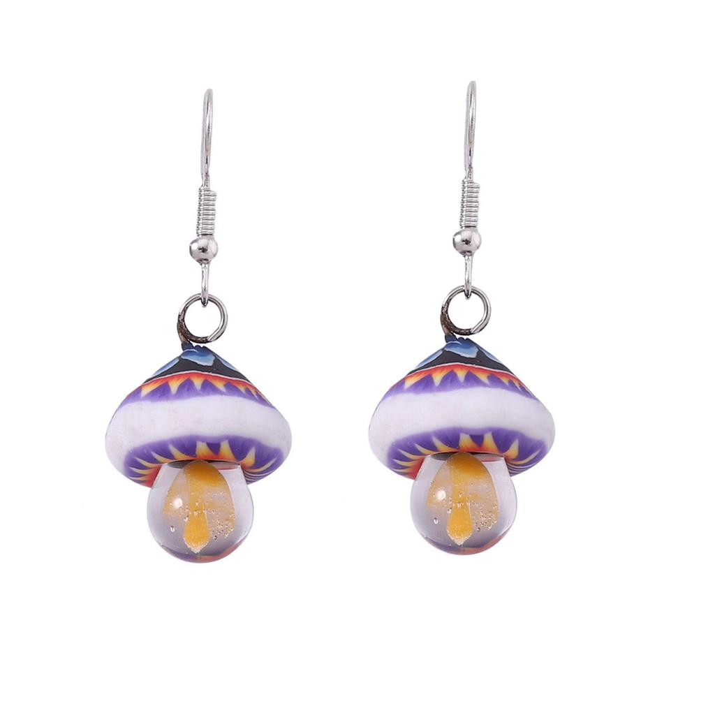New Pastoral Creative Handmade Soft Ceramic Glass Colored Mushroom Ear Hook Personality Niche Cute and Versatile Earrings