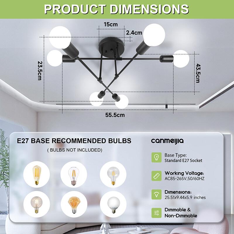 Canmeijia Modern Chandelier Nordic Decor Lamp Celing Light 6 Head Pendant Lights Hanging Light For Living Dining Room