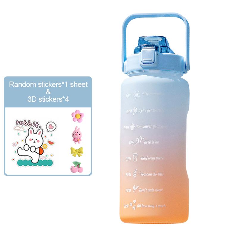 Water Bottle 2 Liters Drinking Bottle Outdoor Sports Bottle With Time Marker Drinkware Frosted Progressive Color Water Cup