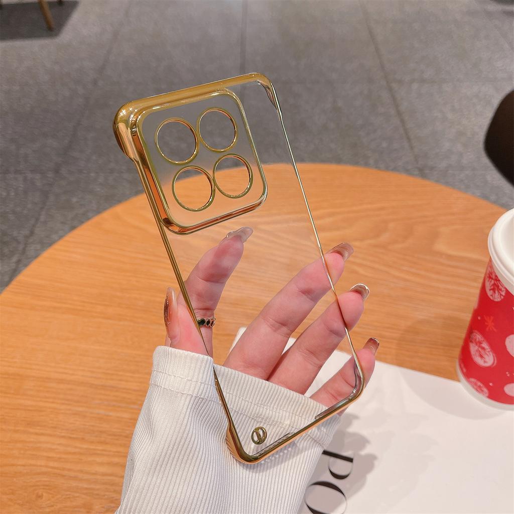 Transparent Plating Frameless PC Hard Phone Case For Xiaomi 15 14 13 12 S 11 Ultra 10 Pro Clear Ultra-thin Half Wrapped Cover