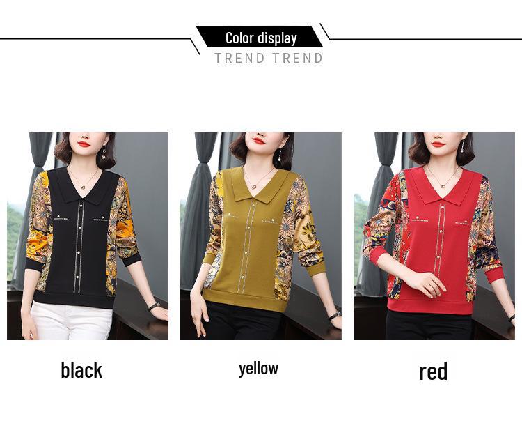 Dámské stylové tričko s dlouhým rukávem a šifonovou vsadkou pro ženy středního a staršího věku - Kolekce podzim 2024