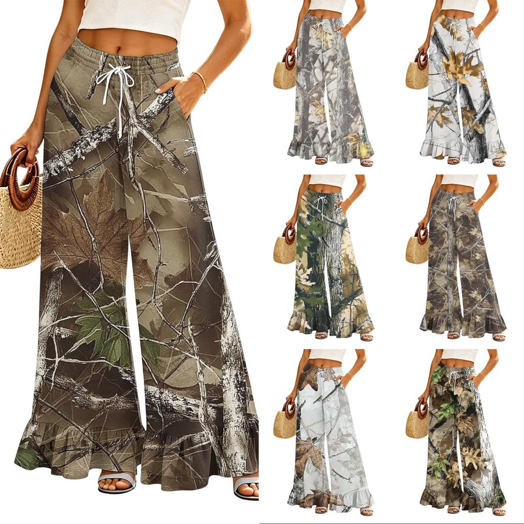 Women's High Waist Wide Leg Pants with Drawstring Elastic Waistband and Pockets Casual Loose Fit Long Trousers for Daily Wear