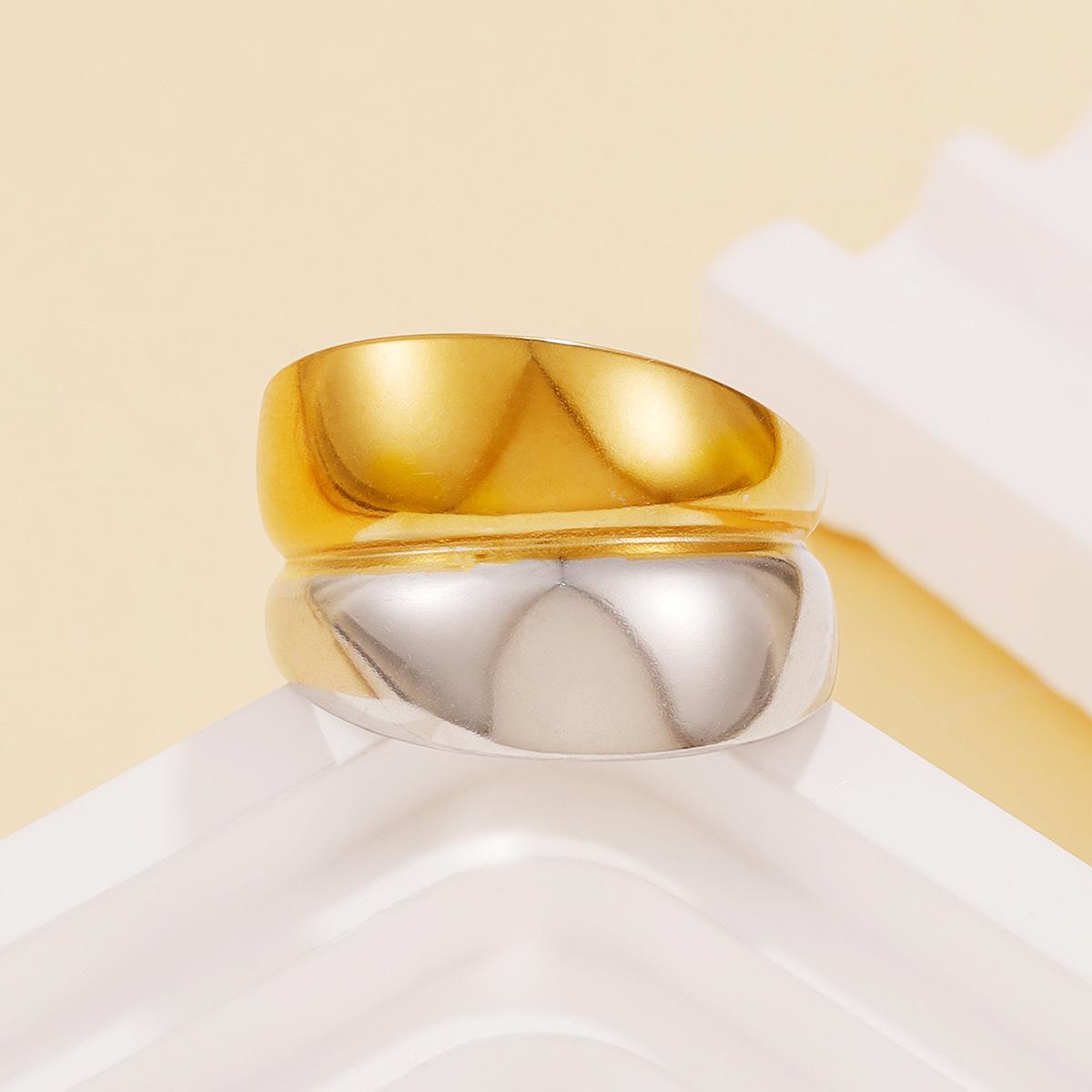 Geometric Gold Stainless Steel Open Ring: Fashionable Vacuum-Plated Jewelry