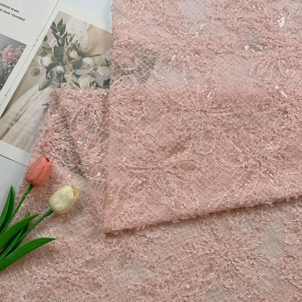 3D Floral Sequin Embroidery Lace Fabric for Wedding Dresses & Evening Gowns
