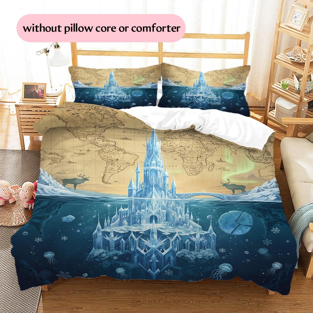 Ocean Fantasy Castle Pattern Bedding Quilt Set  Home Decoration  Gift (1 * Duvet Cover + 2 * Pillowcase  Without Core)