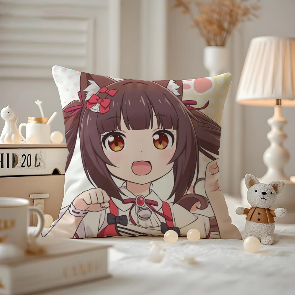 Девушка-кошка Милая NNekoparaS Наволочка от пылевых клещей Подушка-чехол Невидимая молния Шелковистый короткий плюш Чехол для диванной подушки 30X30cm