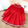 Autumn Winter Girls Sweater Long Sleeve Dress Vest Stripe Party Girl Baby Knitted Wool Dress Casual Vestidos