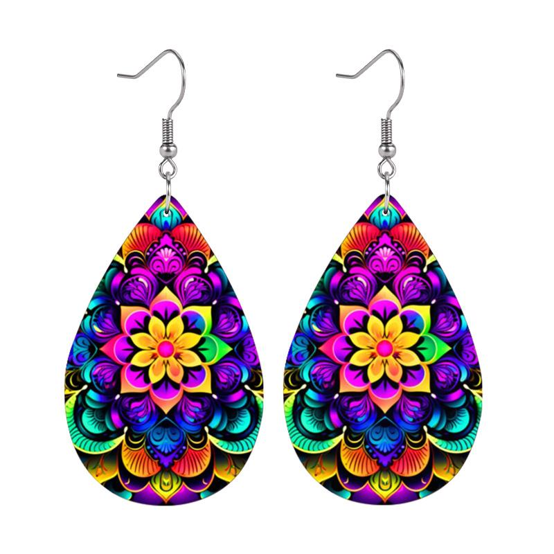 Bohemian Style Mandala PU Earrings, Fashion Earrings, Y2K Style Exquisite Earrings, Holiday Gifts for Friends, Party Fashion Accessories