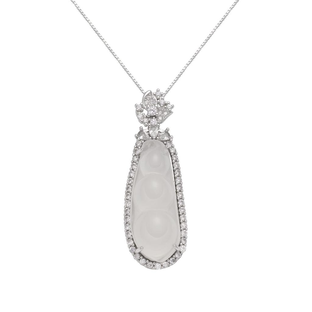 Fudou Pendant Summer Inlaid with Icy Natural White Chalcedony Jade Pendant S925 Silver String Bean Necklace Female