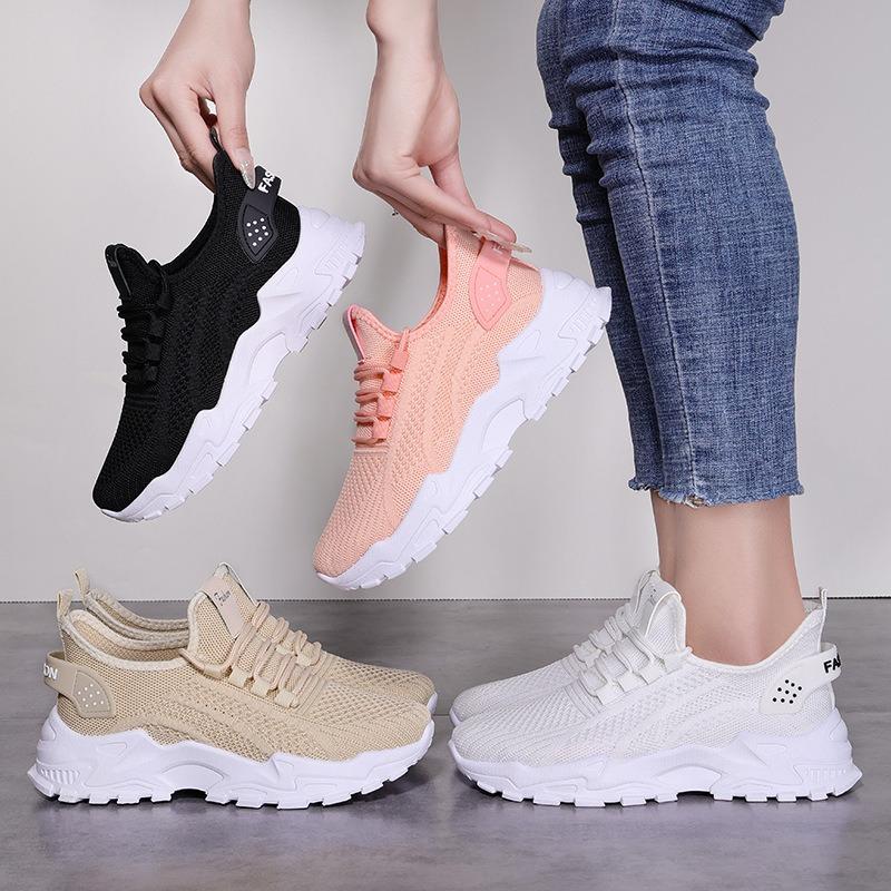Women's Breathable Mesh Chunky Sneakers - Lightweight Athletic Shoes with Non-Slip Sole
