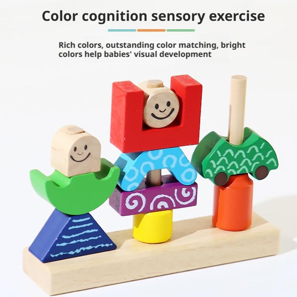 Wooden Blocks Stacked Shape Matching Game Logical Thinking Training Themed Games Creative Puzzle Day/Night Kids Toys H2A4