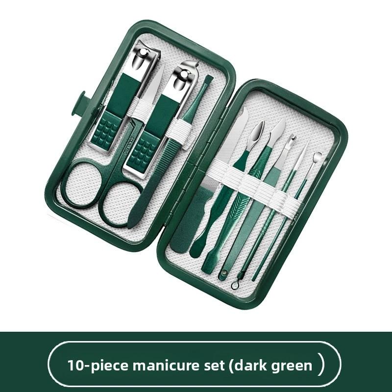 Dark Green 12-Piece Stainless Steel Manicure Nail Clippers Set with Dead Skin Clippers, Nail Scissors, Nail Tools