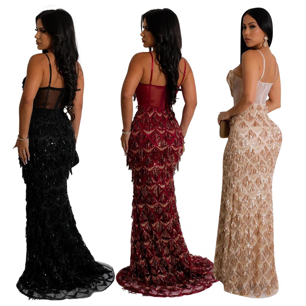 Evening Gown Fashion Party Gowns Women's Solid Sequins Sexy Halter Long Dress