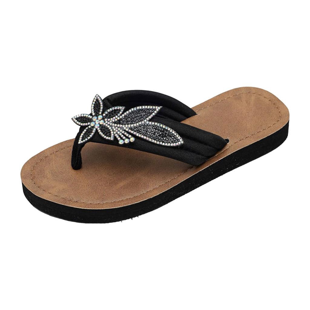 Women'S Toe Slip Flat Sandals Fashionable And Casual Flip Flops With Rhinestones Yoga Mat Sandals For Women S Sandals For Women