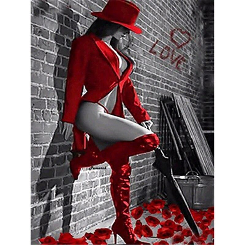 

5D алмазная живопись черный и белый красный вид на улицу Алмазная вышивка картины горный хрусталь полная круглая Алмазная мозаика подарок Full Round 40x50cm