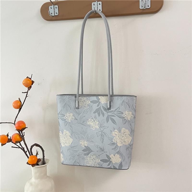 Flower Prints Ladies Pu Leather Shoulder Bags Vintage Candy Color Female Handbags Large Capacity Tote Portable Girl Underarm Bag