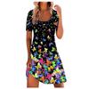 Ladies Sexy Fashion Positioning Print Square Neck Patchwork Short Sleeve Dress