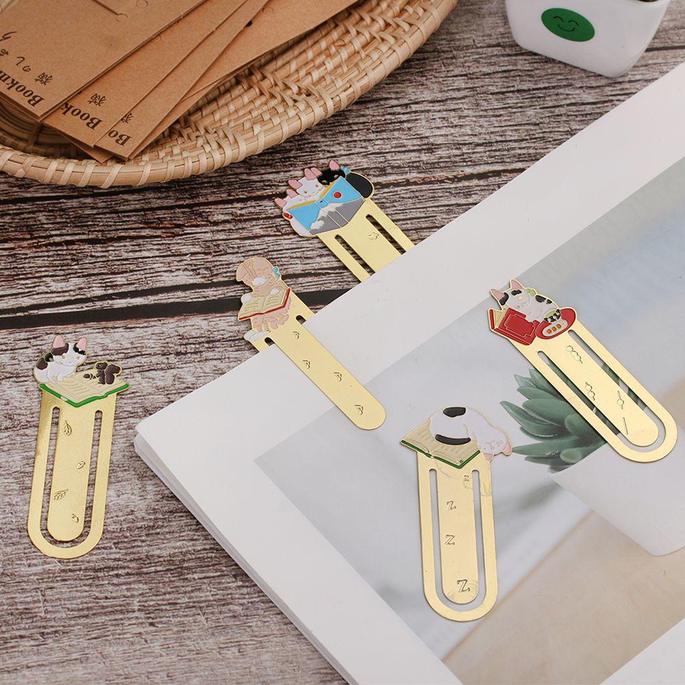 School Supplies Gold-plated Metal Book Folder Bookmark Label Cute Cats