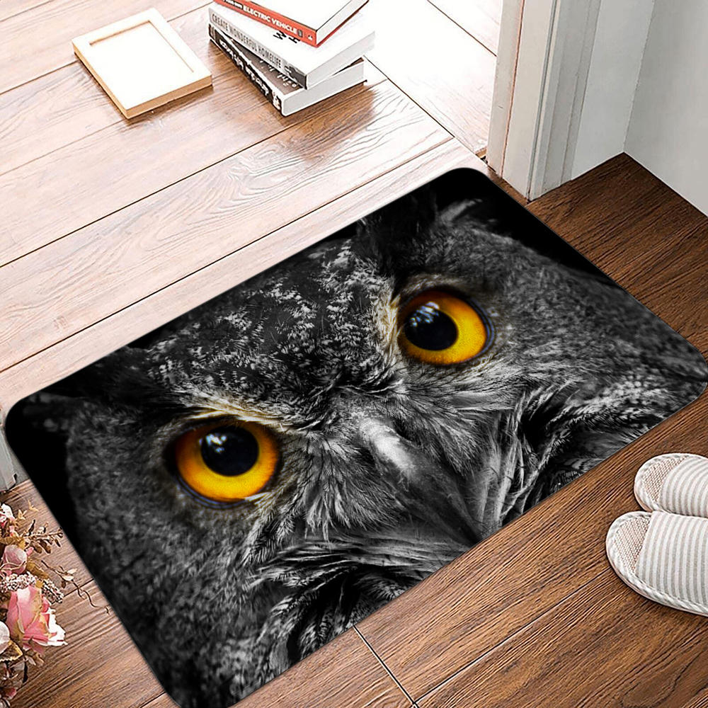 Living Room Bedroom Non-slip Suede Bath Mat Indoor Owl Cat's Eye Kitchen Floor Mat Animal Pattern Room Rug