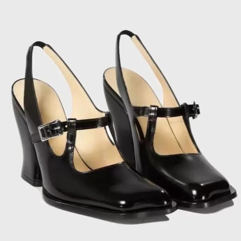 2025Temperament Thick Heel Sandals Summer New Square Head Shallow Mouth Metal Buckle Anti-slip Wear-resistant High Heels