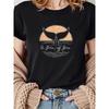 T-Shirt with A Whale Tail Sunset Print, Black Short-Sleeve Round Neck Graphic Tee - Machine Washable, Suitable for Spring, Summer,