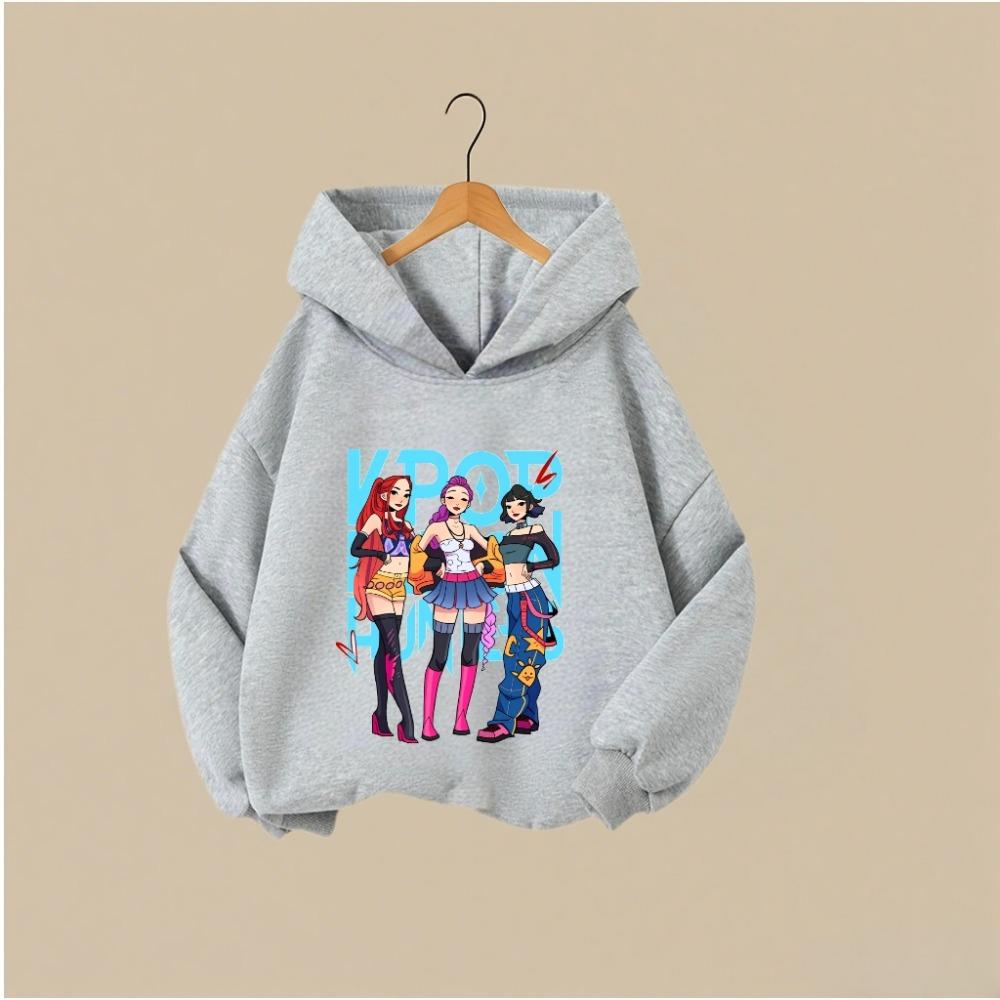 KPOP Hunter Huntrix Kids Hoodie Korean Stylish Character Print With K-POP Text Girls Costume Boys Girls Full Sleeve Pullover Top