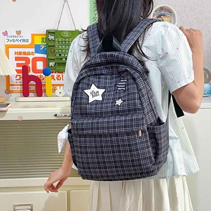 Schoolbag Japanese Plaid Backpack Female Ins New College Style Student Schoolbag Versatile Leisure Large Capacity Travel Backpack
