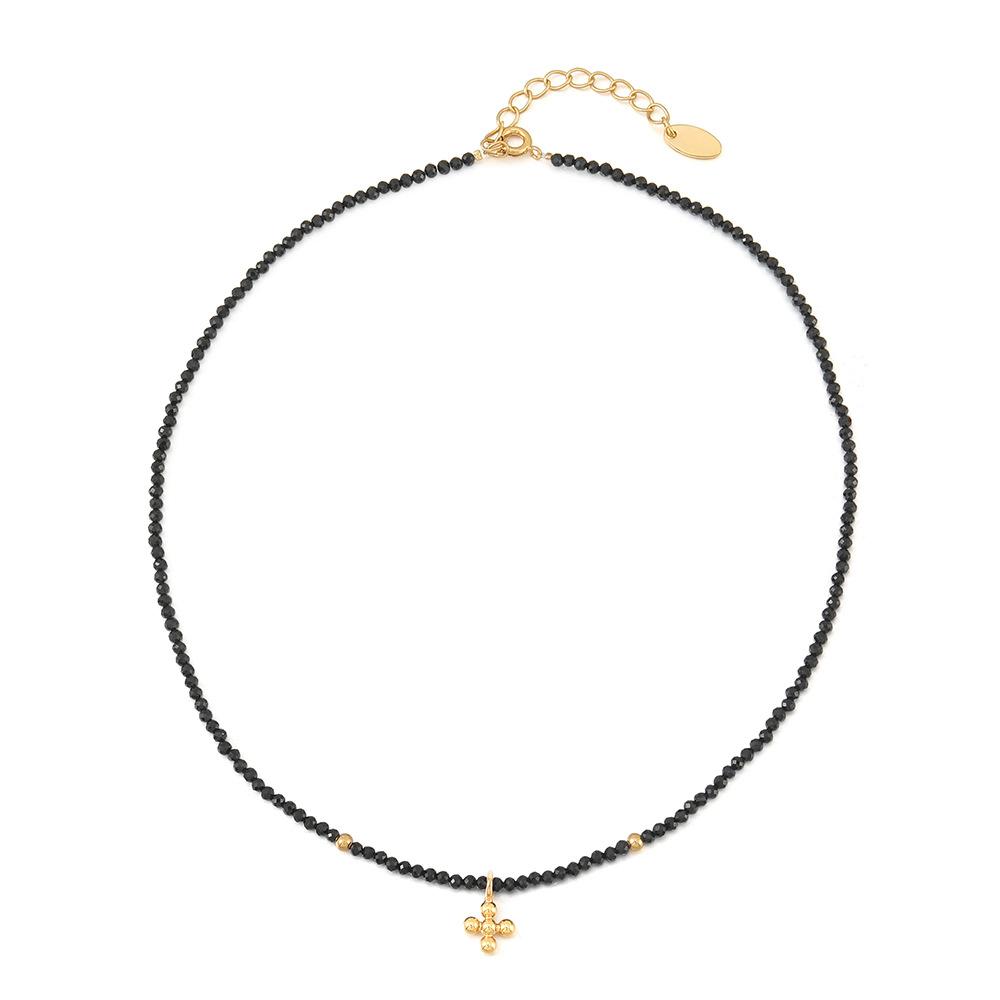 GEMCHIC Женское Ожерелье с Крестом из Черного Шпинели, Модный Ультратонкий Дизайн, Кошачья Цепочка на Ключицу, Легкая Роскошь