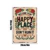 Happy Place Sign Vintage Floral Home Decoration Wall Metal Welcome Poster For Indoor Outdoor Bedroom Corridors Courtyards