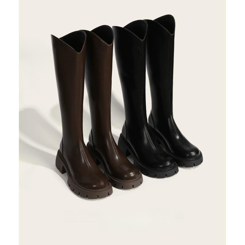 V-mouth Boots Women's 2025 New Autumn and Winter Heightening Thick-soled High Boots Knight Boots Beige Middle Heel