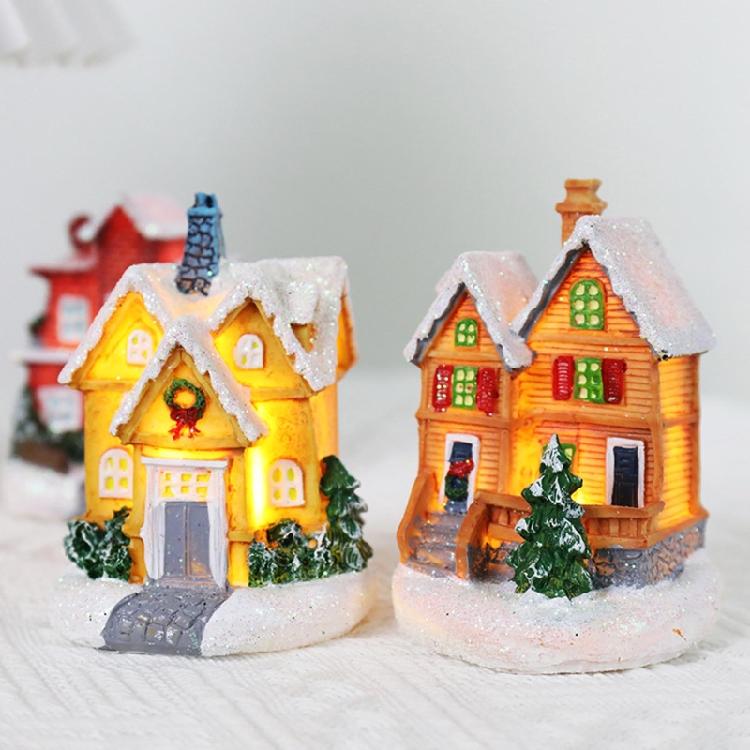 Christmas LED Village House Figurines Luminous Small House Christmas Decoration