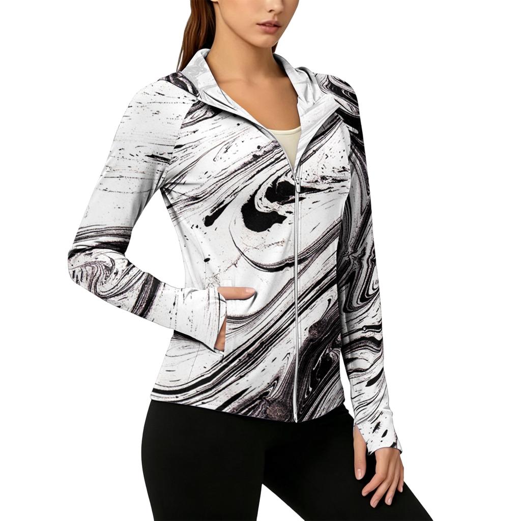 Sudadera Ligera con Cremallera para Mujer con Capucha y Bolsillos Manga Larga Chaqueta de Protección Solar Estampado Tie-Dye Ropa Exterior Informal
