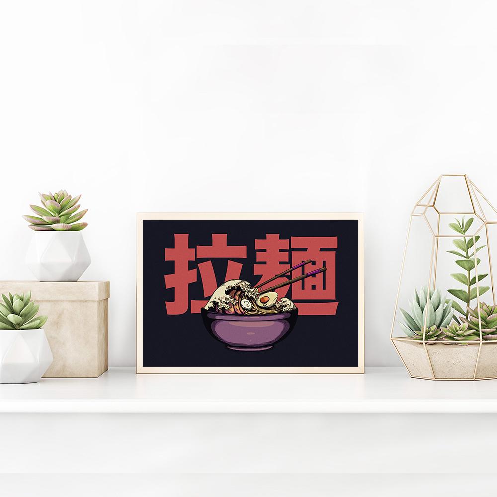 Japon Hokusai Ramen Duvar Baskı Resimleri Vintage Büyük Dalga Kapalı Kanagawa Posterler Sanat Tuval Boyama Mutfak Mağazası Dekor