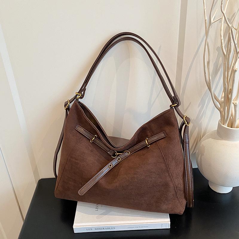 Retro Dark Suede Multi-way Crossbody Tote Bag - Large Capacity