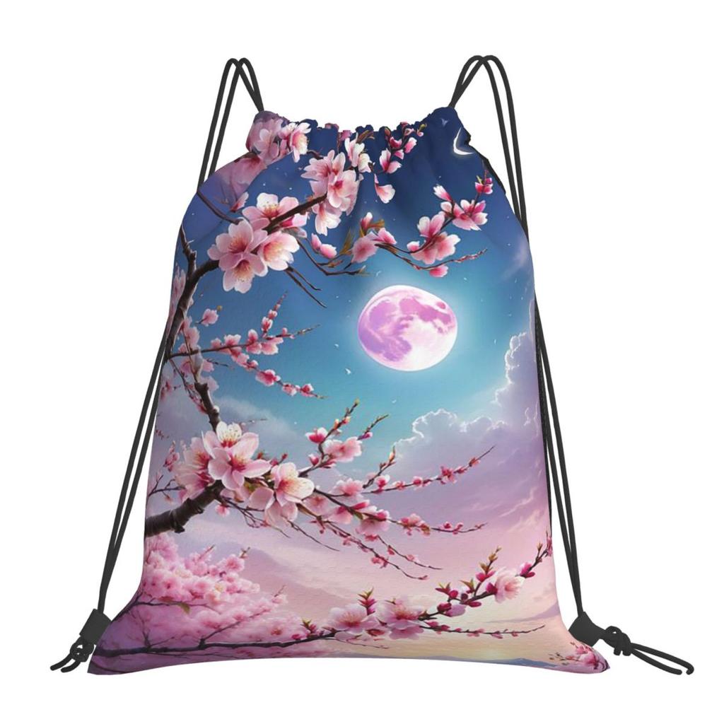 Sakura Cherry Blossom Japanese Flowers Backpacks Fashion Drawstring Bundle Pocket Storage Bag Book Bags for Travel Students