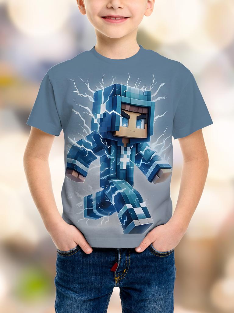 Fashion Game Pixel Birthday Party 3D Print Kids T-Shirt Humor Funny Boys Novelty Gift Short Sleeve Te