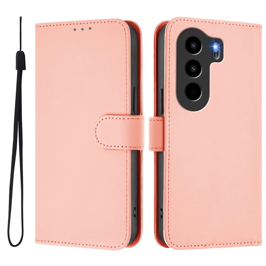 For itel Power 70 4G Case Solid Color Wallet Leather Phone Cover with Strap