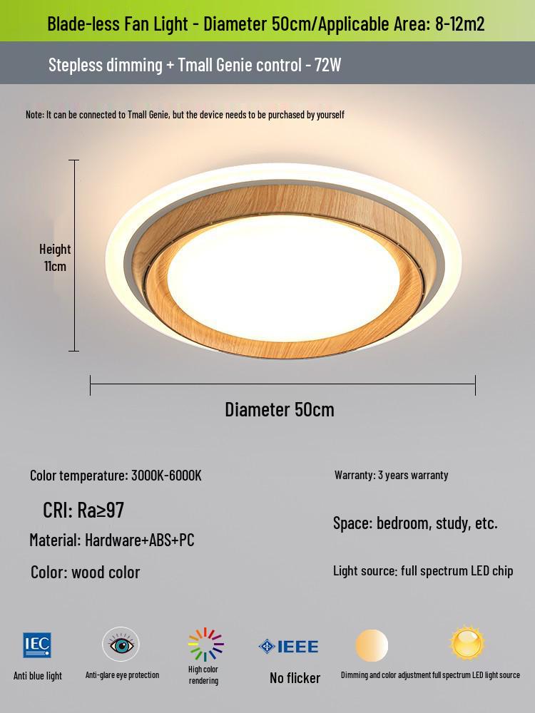 Modern Minimalist Solid Wood Leafless Fan Light - Silent Integrated Ceiling Light for Bedroom and Restaurant