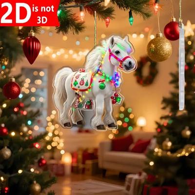 Yousheng Christmas Pony Ornament 2D Acrylic Hanging Decor for Car And Tree Cute Horse Design Holiday Gift for Kids