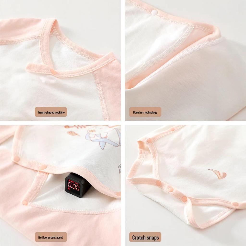 Newborn Baby Cotton Short Sleeve Romper - Triangle Crawling Suit, Lightweight, Snap Crotch, Class A.