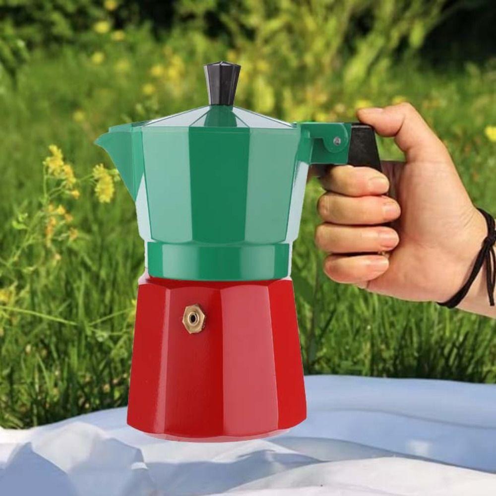 Grün&Rot Kaffeekanne Achteckige Kaffeemaschine Haushalts-Moka-Kanne Herdplatte
