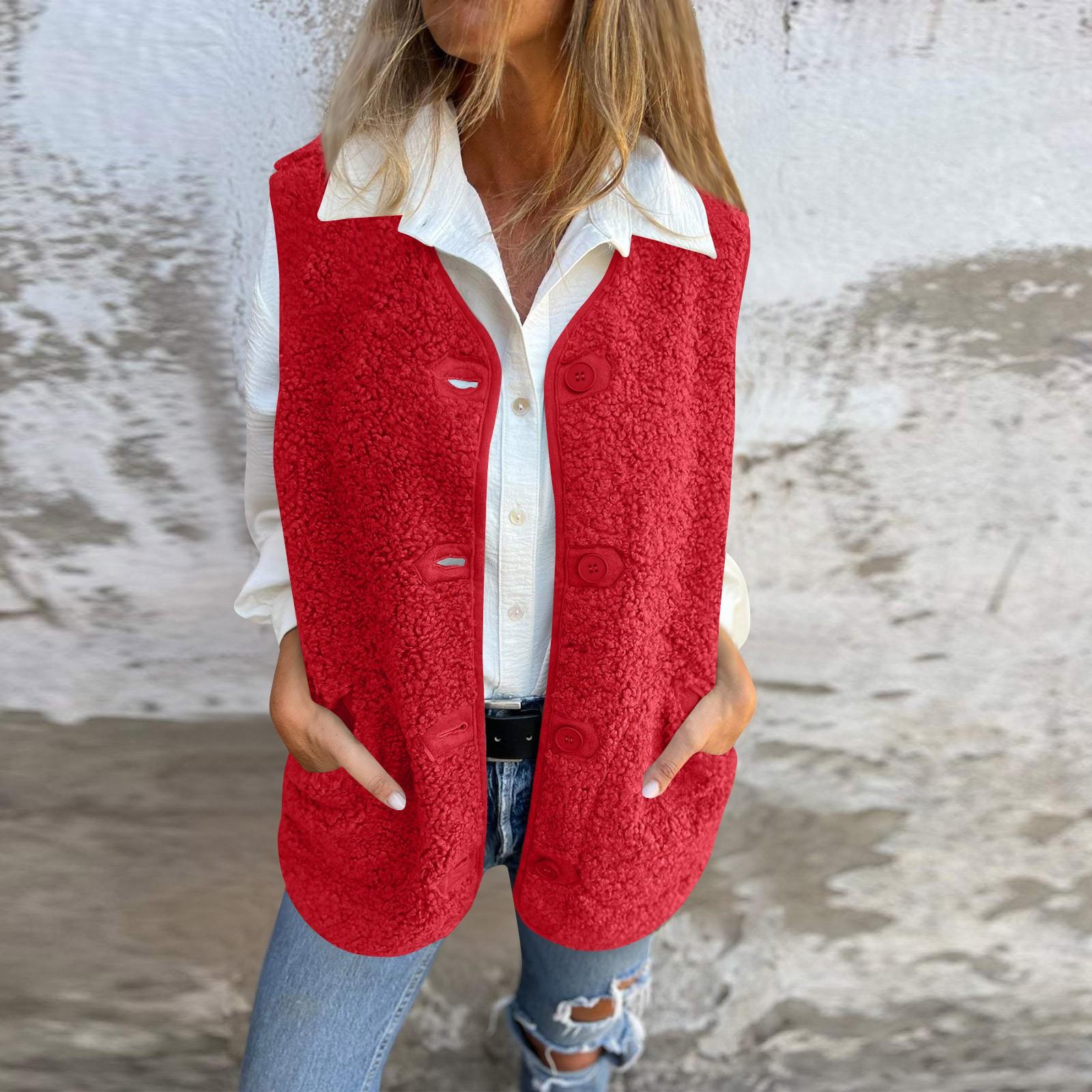 

Женский однотонный укороченный жилет из флиса с карманами на пуговицах без рукавов, куртка, жилет, пальто XXXXXL