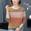 Striped Sweater Knitted Pullover Thin Round Neck Long Sleeves Women's Top Casual Undershirt Commute Spring Autumn