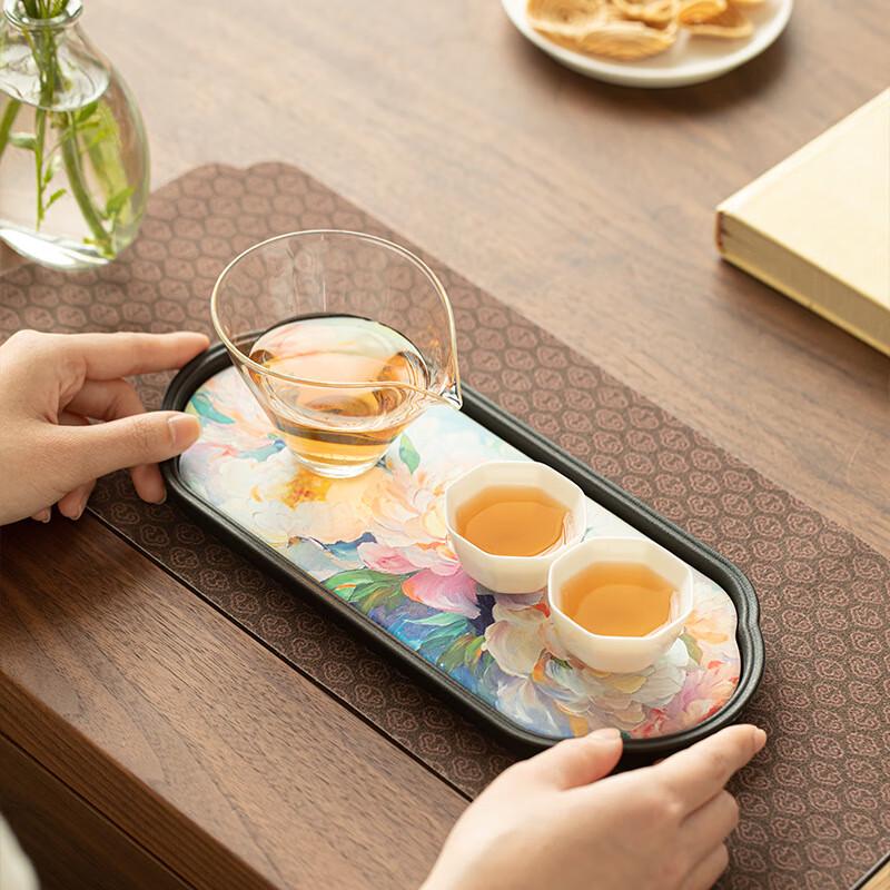 Shangqi Peony Instant Dry Absorbent Metal Tea Tray