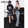 Jinyujie Women's Vintage Mid-High Waist Slim Fit Bootcut Stretch Jeans