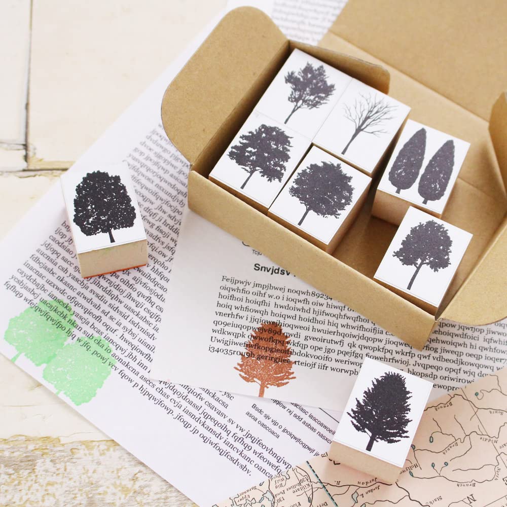 Cute Wooden Rubber Stamp Set with and Nature Perfect for Letter and Perfect As a Made In Japan Leaf, Tree, Forest, Designs, Eco-Friendly, Bridal,