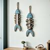 1pc Vintage Fishbone Hanging Ornaments Nautical Style Handicraft Wood Fish Pendant Ative Fishing Net Home Wall Decor