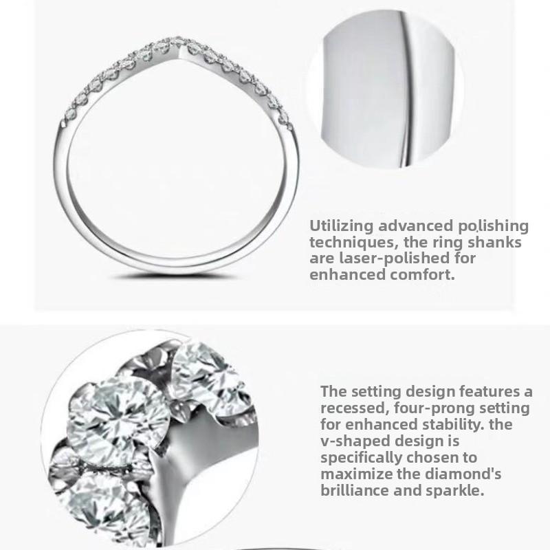 Electroplated Zircon Ring, Micro-set Diamond V-row Diamond Wedding Ring Set, Ring Jewelry.